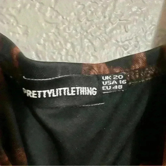 Pretty Little Thing Brown Mesh Leopard Print Ruched Bodycon Dress Size 16 - Picture 7 of 8